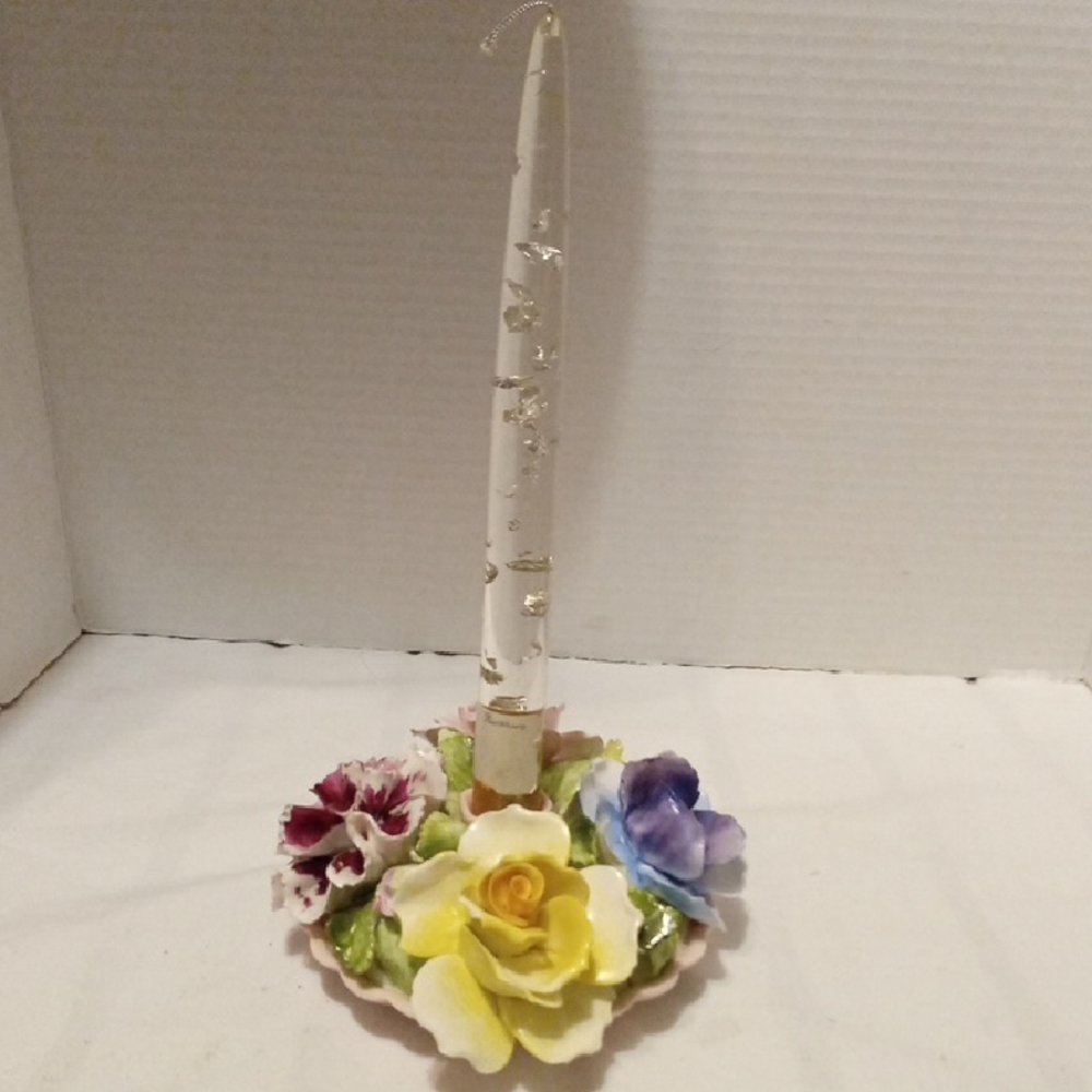 Vintage Randor Fine Bone China Candle Holder with Multicolor Flowers